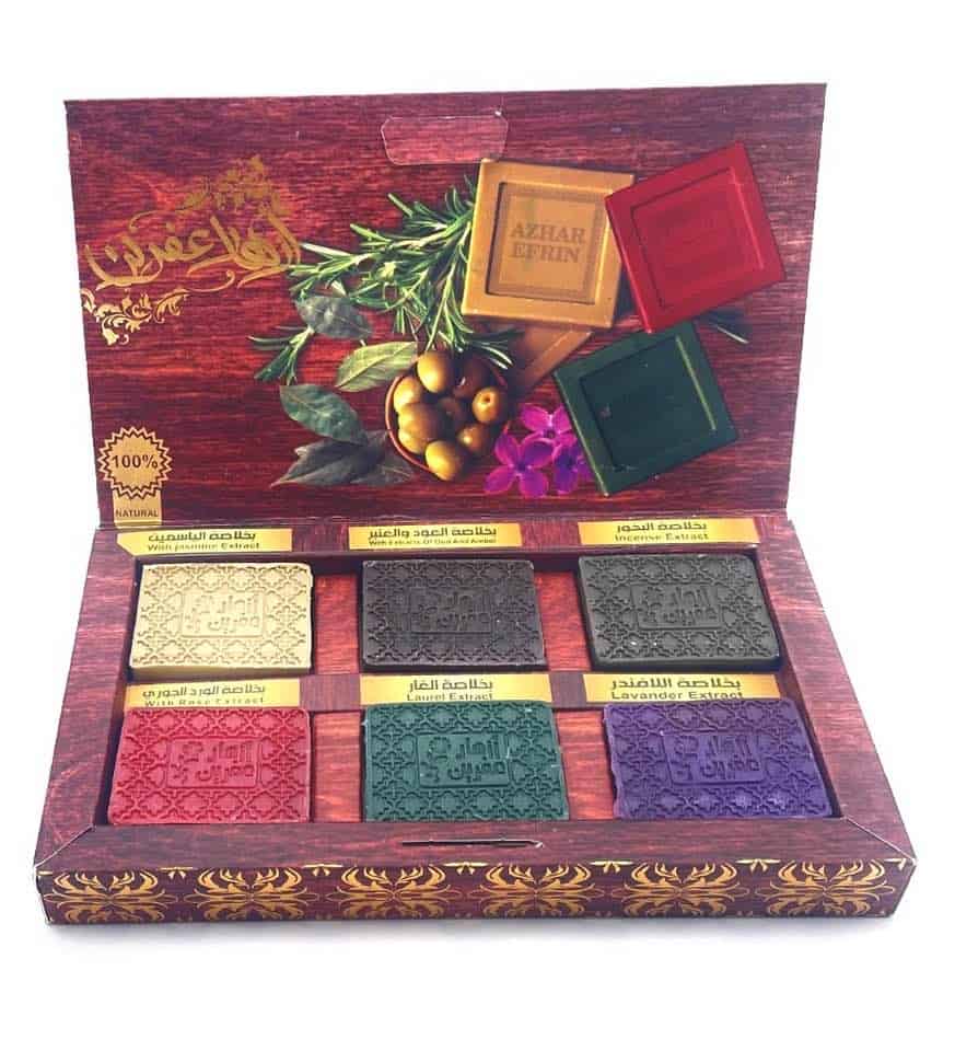 Nur für kurze Zeit: Alepposeifen-Geschenkbox Deluxe Azhar Efrin mit 6 verschiedenen Duft-Seifen (4,59€/100g)