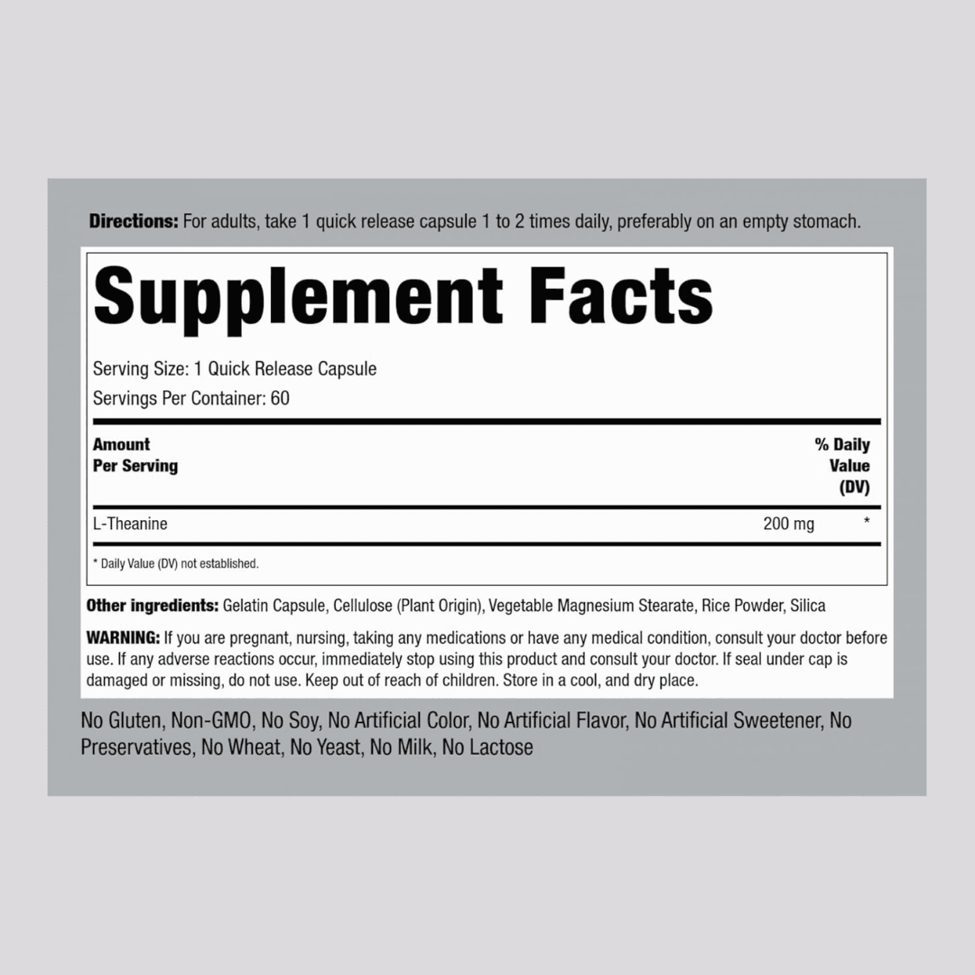 Contains 200mg of L-Theanine per vegetarian capsule