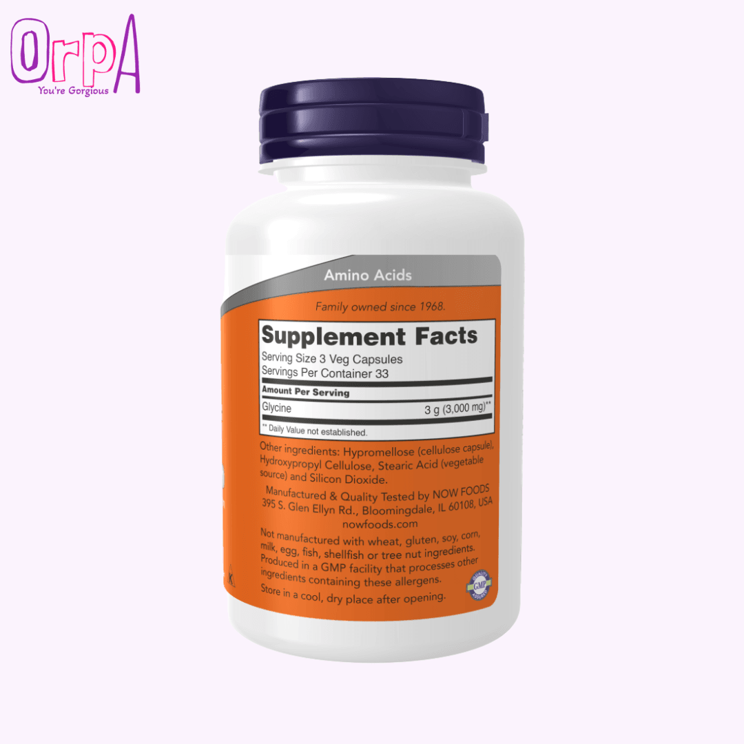 NOW Glycine 1000 mg Supplemen Facts