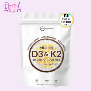 Micro Ingredients Vitamin D3 10,000 IU + K2 MK-7 200 mcg, 300 Softgels