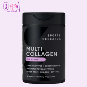 Sports Research® Biotin-Infused Collagen Peptides Complex with Hyaluronic Acid – 5 Multi Collagen Types for Hair, Skin & Joint Support - Gluten Free · Non-GMO · 90 Capsules