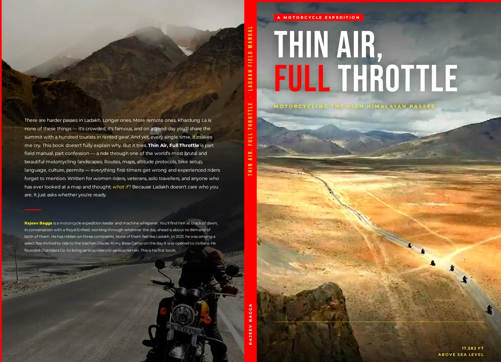 Cover of 'Thin Air, Full Throttle: Motorcycling the High Himalayan Passes', a guidebook for a motorcycle tour of the Himalayas.