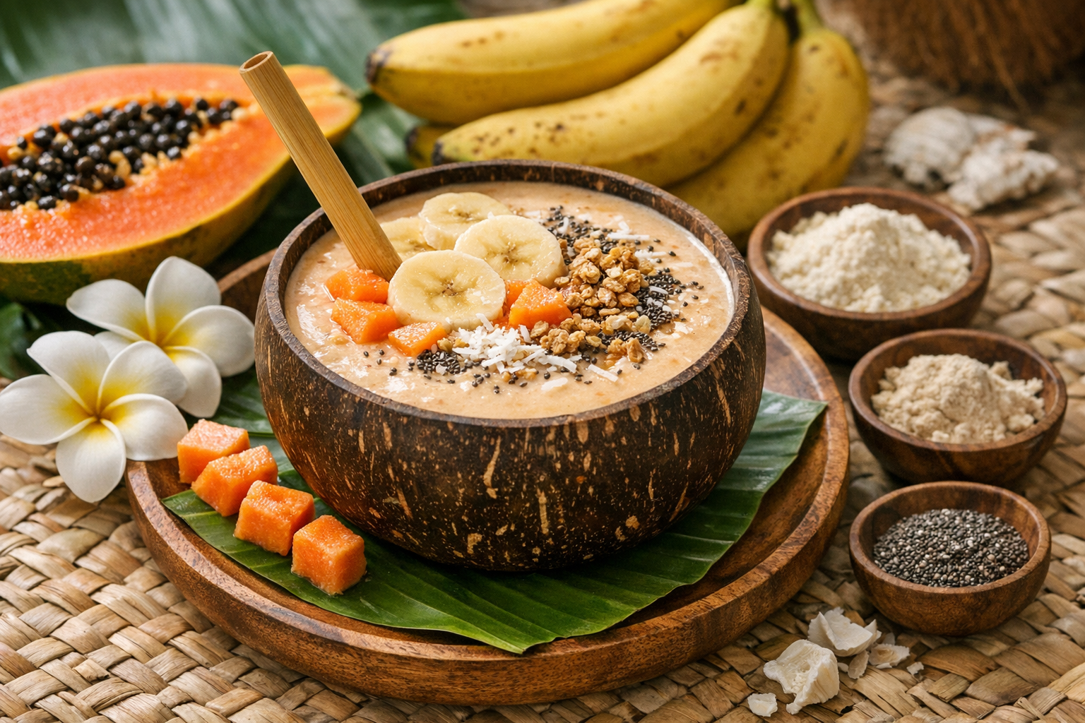 Banana Papaya Protein Smoothie served as a Pacific island recipe