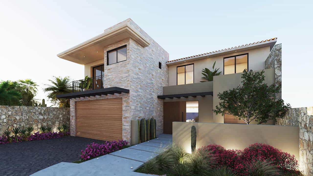 A House With A Driveway And Plants