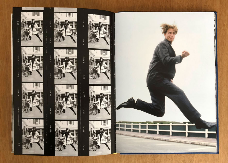 Dynamic black and white street fashion photo strip on the left, featuring a woman in stylish coat and boots. Right side showcases a vibrant, high-energy jumping portrait of a woman outdoors with a background of a white fence.