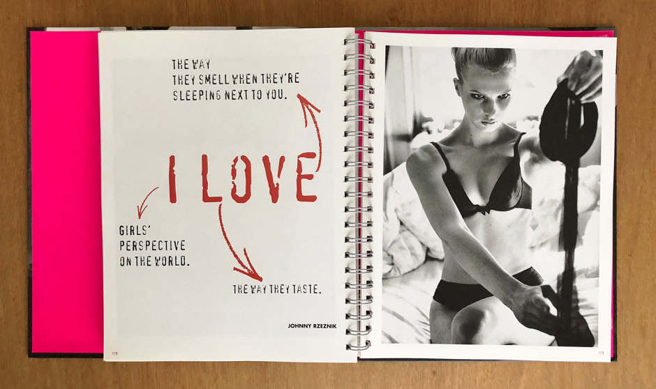 Vivid pink and black and white fashion photography art book featuring a young woman in lingerie, emphasizing contemporary fashion photography, editorial style, and portrait photography.