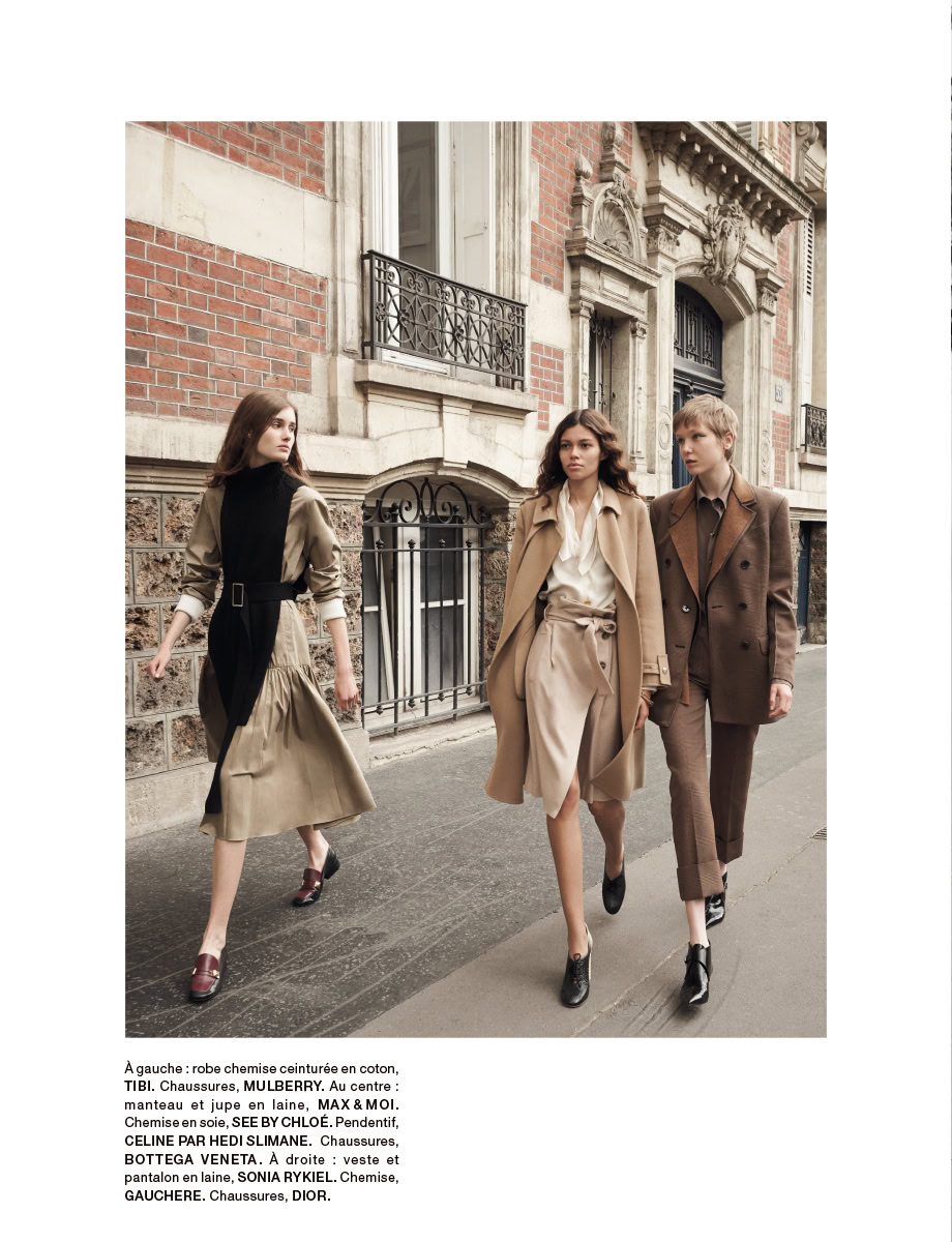 Elegant women's fashion photography featuring high-end coats, dresses, and shoes styled for a Parisian street, showcasing luxury brands and sophisticated urban style.
