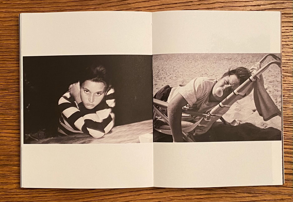 Striking black and white portrait of a woman with intense expression on left, and playful beach scene with girl blowing bubblegum on right, showcasing Pamela Hanson’s professional fashion and lifestyle photography.