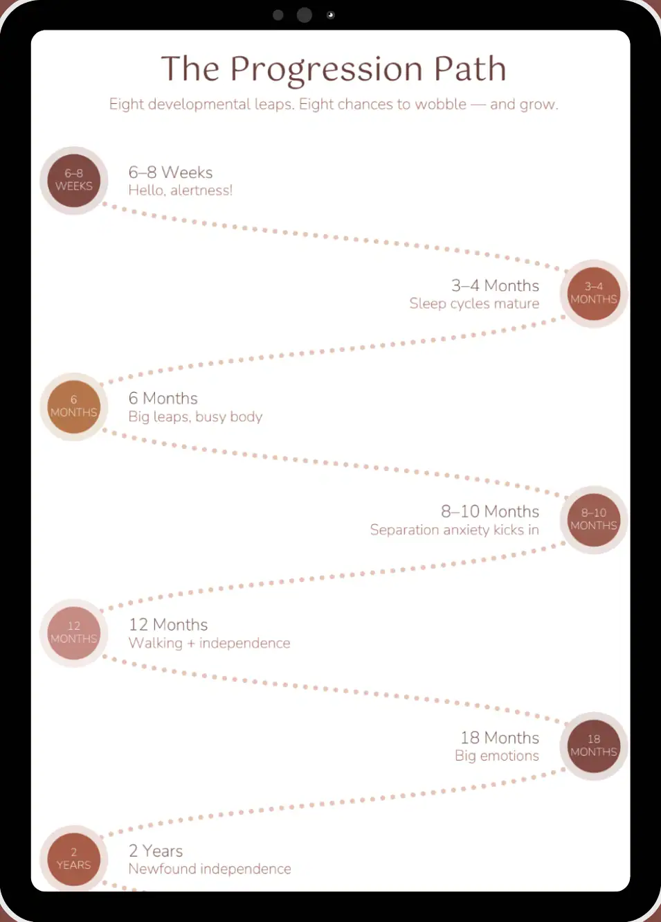 The Progression Path chart mapping developmental leaps from six weeks to two years