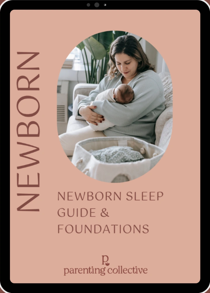 Newborn Sleep Guide and Foundations ebook cover showing a mother holding her newborn
