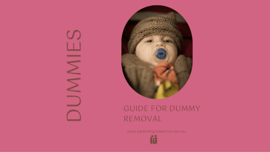 Dummy removal guide cover showing a baby in a knitted beanie with a dummy