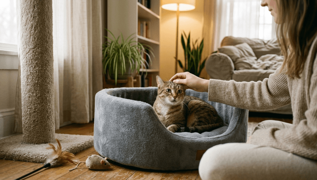 chat stressé dans un environnement calme