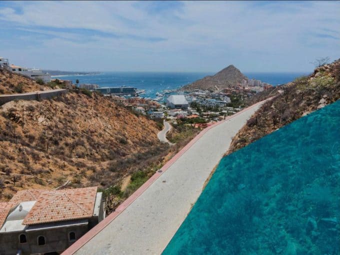 Panoramic View Of Pedregal With The Ocean, Marina, And Hillside Homes In Los Cabos, Baja California Sur, Mexico, Captured From A Scenic Hillside Walking Path.