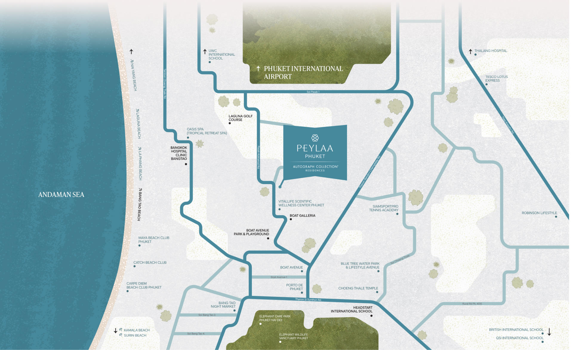 Map of PEYLAA PHUKET AUTOGRAPH COLLECTION Residences location and nearby landmarks.
