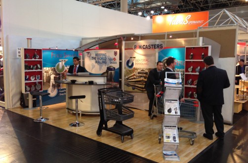 P&H Casters trade show booth showcasing caster wheels and material handling solutions.