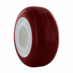 Red and white industrial caster wheel for heavy-duty applications.