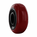 Red industrial caster wheel with black center for heavy-duty applications.