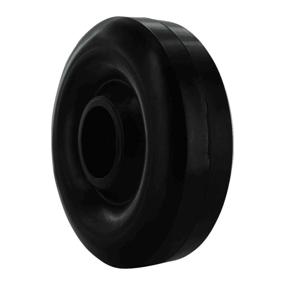 Black industrial caster wheel for heavy equipment and machinery.