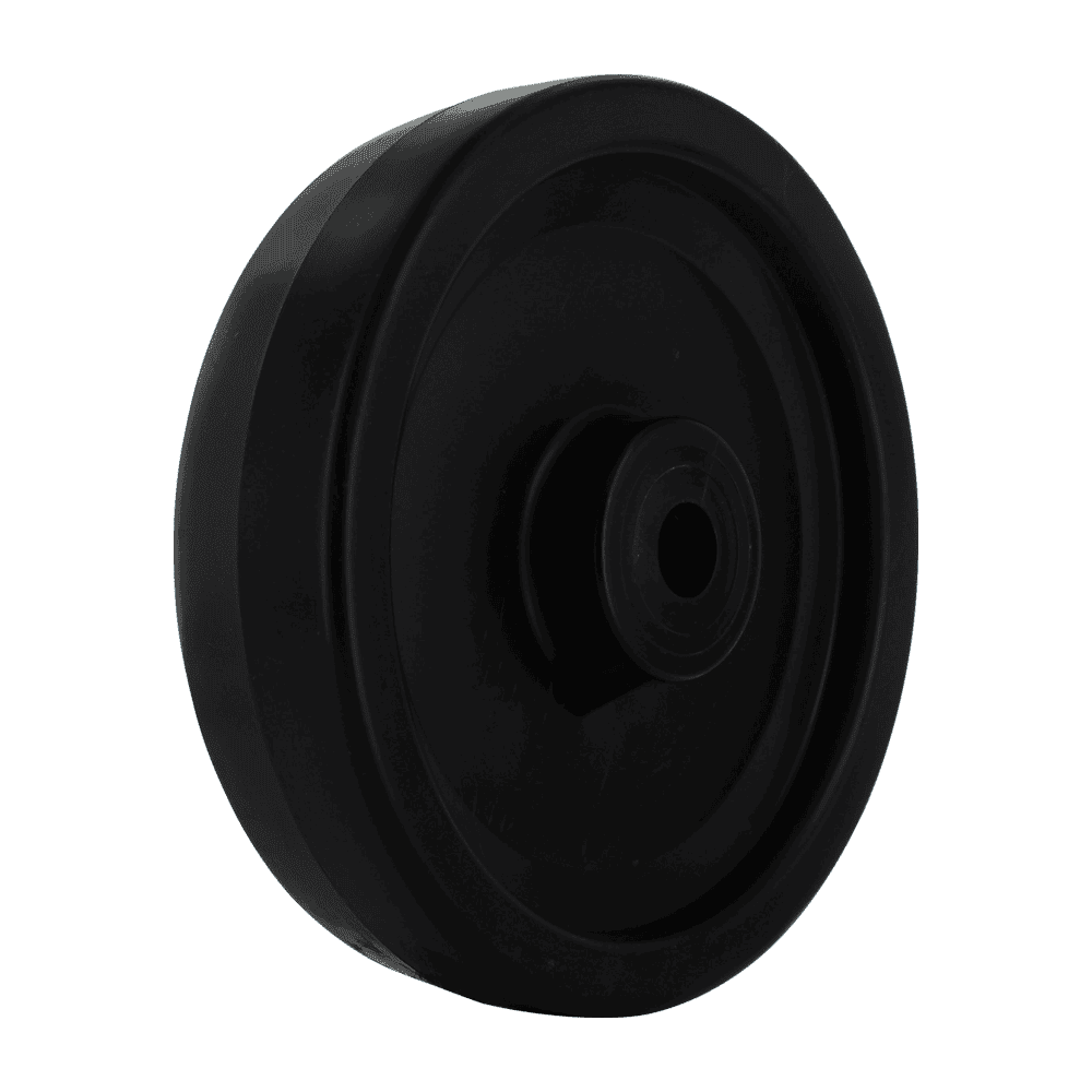 Black industrial caster wheel for heavy-duty equipment and furniture.