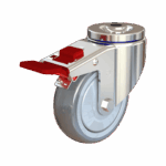 Heavy-duty 100mm chrome swivel caster with TPR wheel and lock brake.