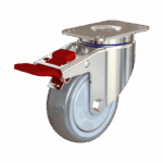Heavy-duty chrome swivel caster with TPR wheel and lock brake for industrial use.