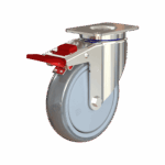 Chrome swivel caster with TPR wheel and lock brake for heavy-duty use.