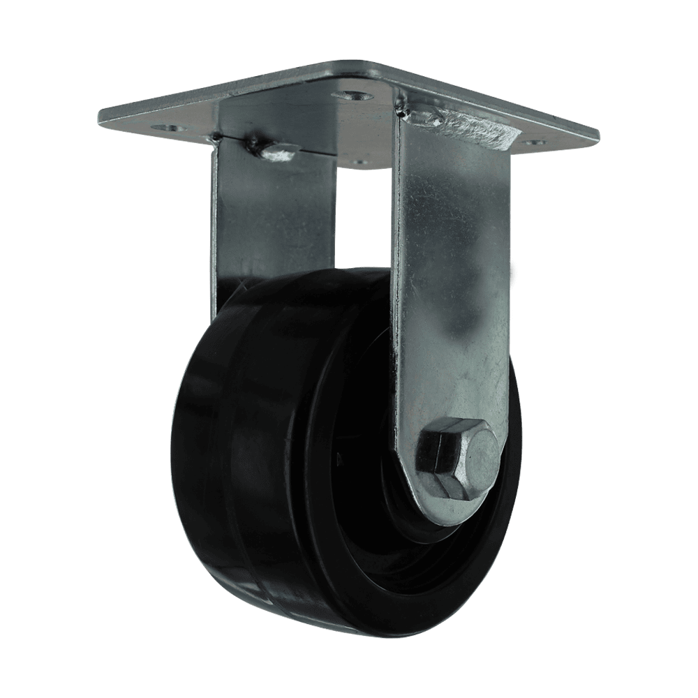 Heavy-duty 4-inch rigid caster with phenolic wheel for industrial use.
