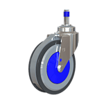 Swivel caster with blue TPU wheel and flat top lock for heavy-duty use.
