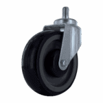Durable black swivel caster wheel with metal mounting plate for carts and equipment.