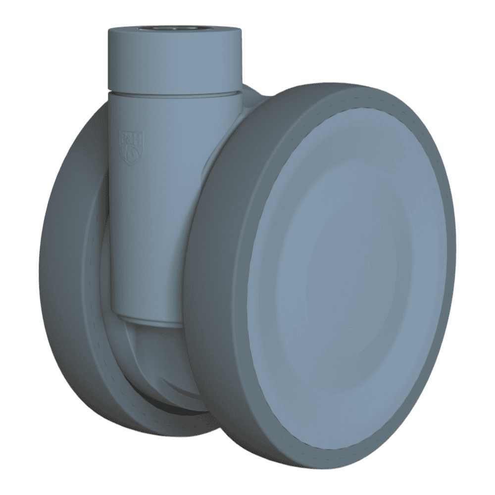 Heavy-duty 125mm tandem swivel caster with TPE wheel and lock brake.