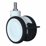 Heavy-duty 100mm tandem swivel caster with TPE wheel and lock brake.