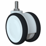 Heavy-duty 100mm tandem swivel caster with TPE wheel for industrial use.