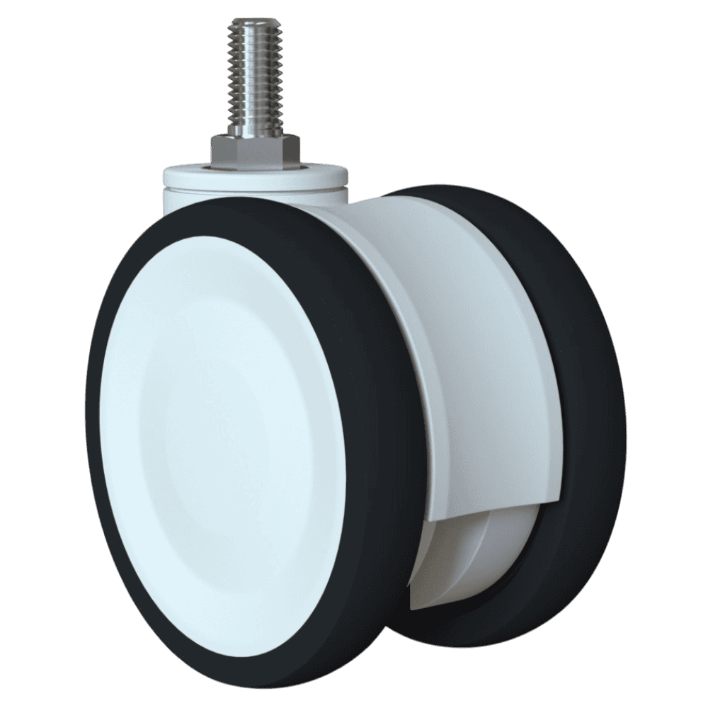 Heavy-duty 100mm tandem swivel caster with TPE wheel for industrial use.