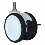 Tandem low height swivel caster with TPE wheel and lock brake.