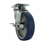 Stainless steel swivel caster with TPU wheel and side brake for industrial use.
