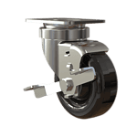 3-1/2 inch stainless steel swivel caster with side brake and HeatEater wheel.