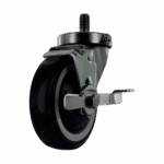Stainless steel swivel caster with TPU wheel and side brake for industrial use.