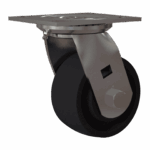 Stainless steel swivel caster with HeatEater wheel for industrial use.