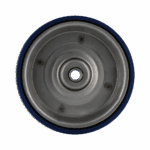 Heavy-duty industrial caster wheel with metal core and blue rubber tire.