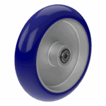 Blue polyurethane wheel with 1/2 inch bore for caster applications.