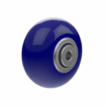 Blue TPU caster wheel with 1/2 inch bore for industrial applications.