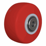 Red 4-inch TPU caster wheel with 1/2-inch bore for industrial use.