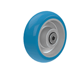Blue 6-inch TPU caster wheel with 1/2 inch bore for industrial use.