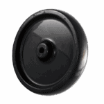 Black industrial caster wheel for heavy equipment and machinery.