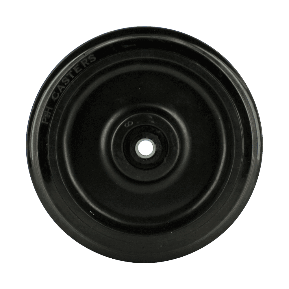 Black industrial caster wheel with P&H Casters branding for heavy-duty applications.