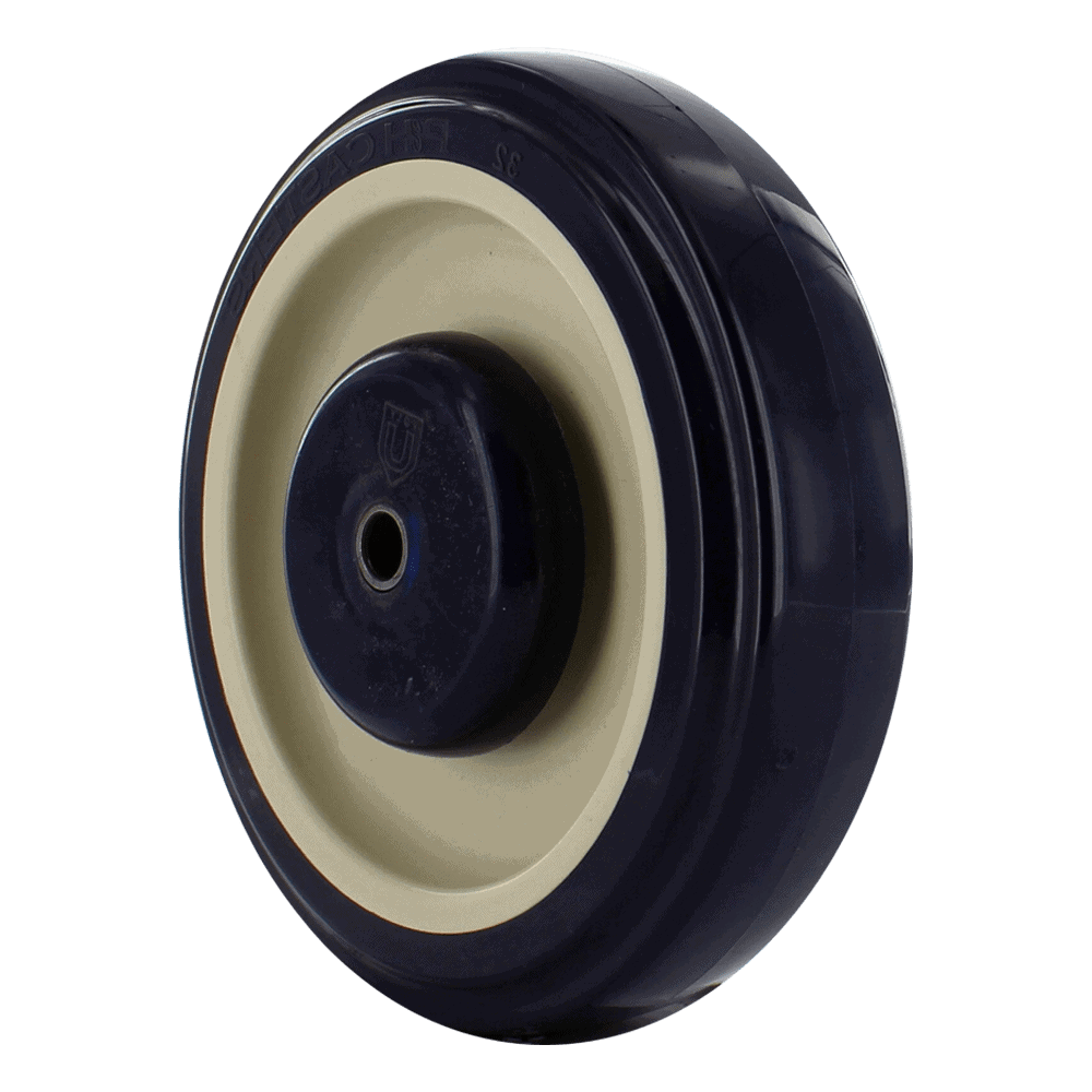 Heavy-duty caster wheel with black and beige design for industrial equipment.