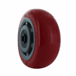 Red industrial caster wheel with gray hub for heavy-duty applications.