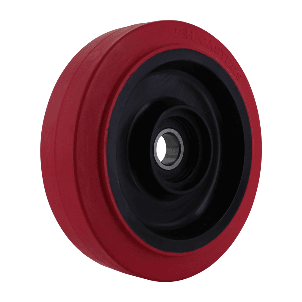Red 125mm rubber caster wheel with black core for carts and equipment.