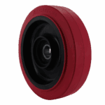 Red 125mm soft rubber caster wheel with black core for furniture and equipment.