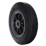 Heavy-duty 10-inch rubber wheel with 1/2-inch bore for carts and industrial equipment.